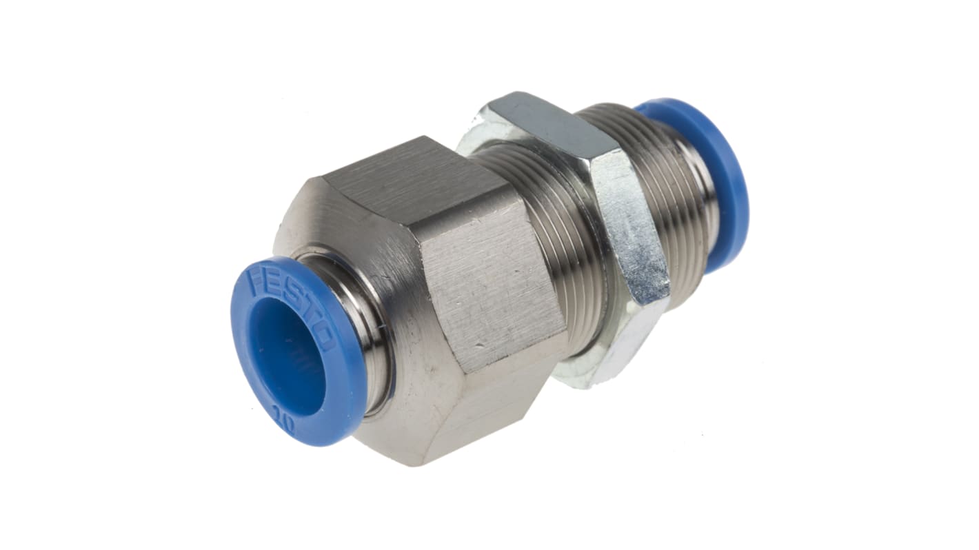 Festo QSS Series Bulkhead Tube-to-Tube Adaptor, Push In 10 mm to Push In 10 mm, Tube-to-Tube Connection Style, 130643