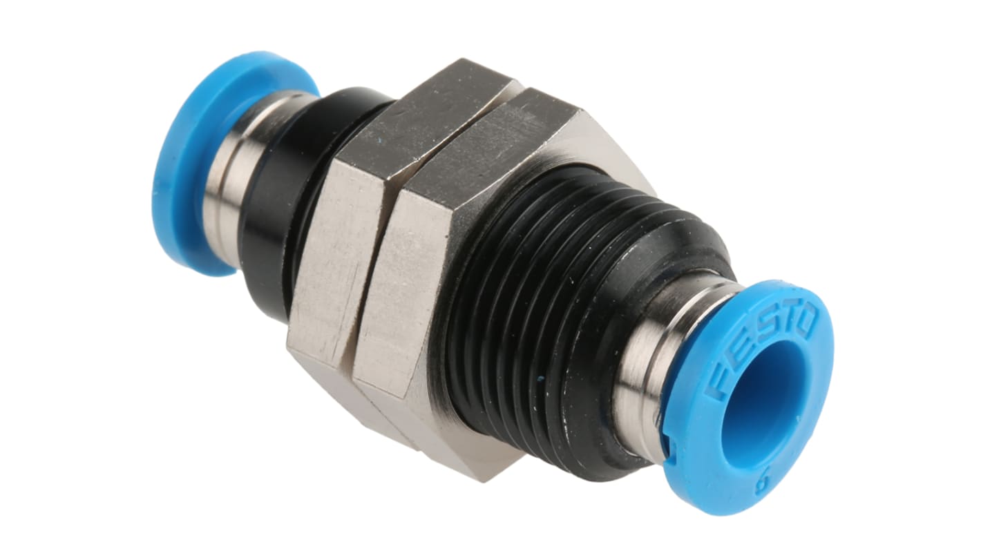 Festo QSS Series Bulkhead Tube-to-Tube Adaptor, Push In 6 mm to Push In 6 mm, Tube-to-Tube Connection Style, 153158