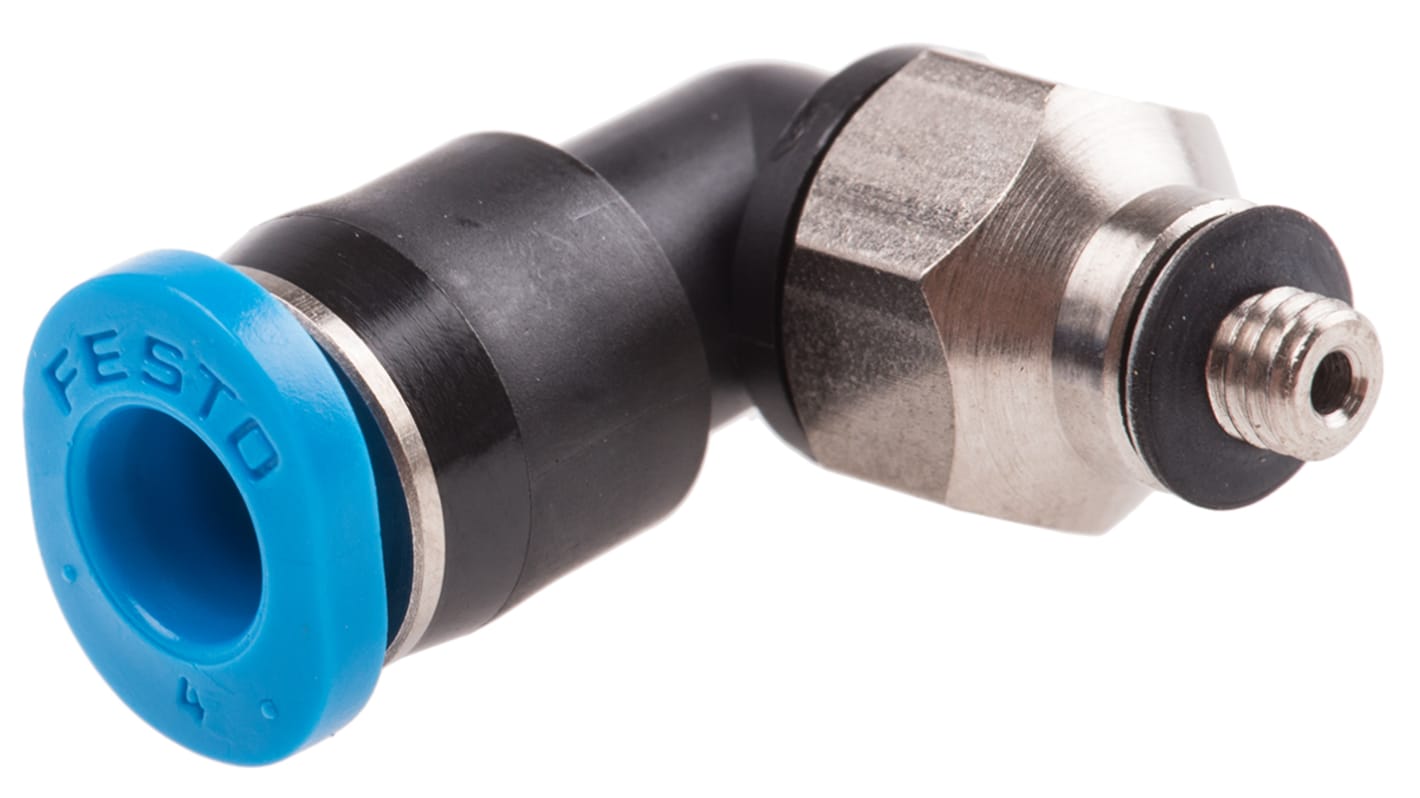 Festo QS Series Elbow Threaded Adaptor, M3 Male to Push In 4 mm, Threaded-to-Tube Connection Style, 153332