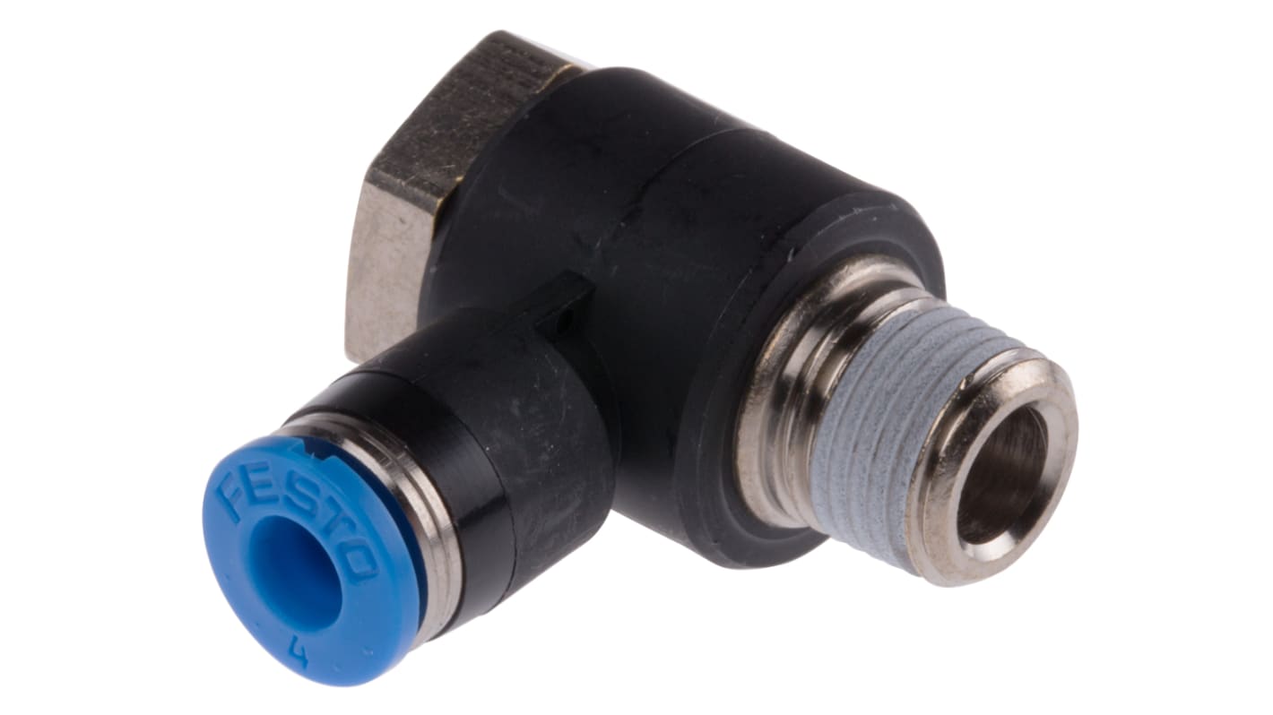 Festo QS Series Elbow Threaded Adaptor, R 1/8 Male to Push In 4 mm, Threaded-to-Tube Connection Style, 153086