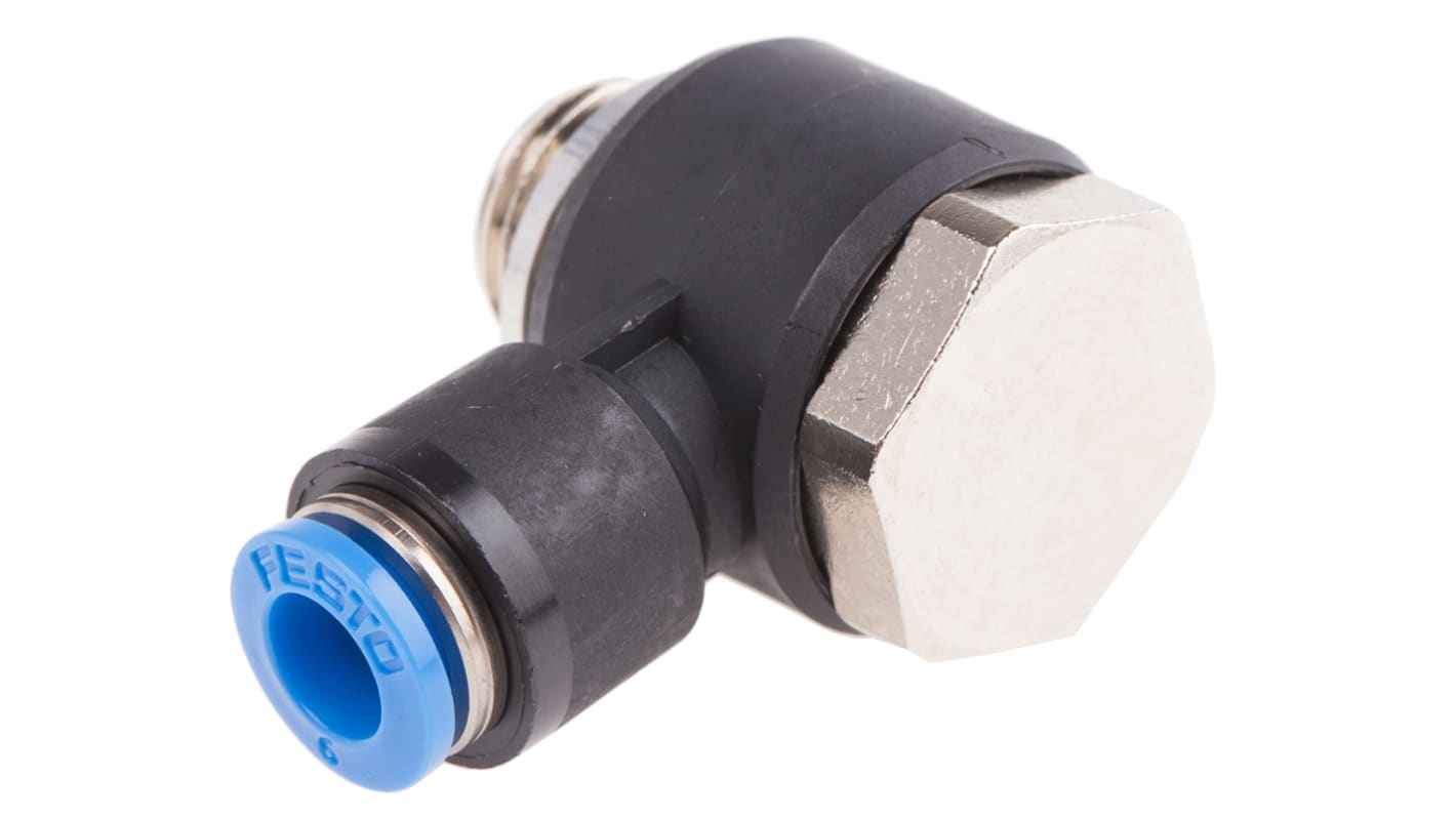 Festo QS 186139 G1/4 Stecker x 6-mm-Steckanschluss Winkelgewindeadapter, Gewinde-zu-Rohr, PBT, G1/4 Stecker, 14 bar