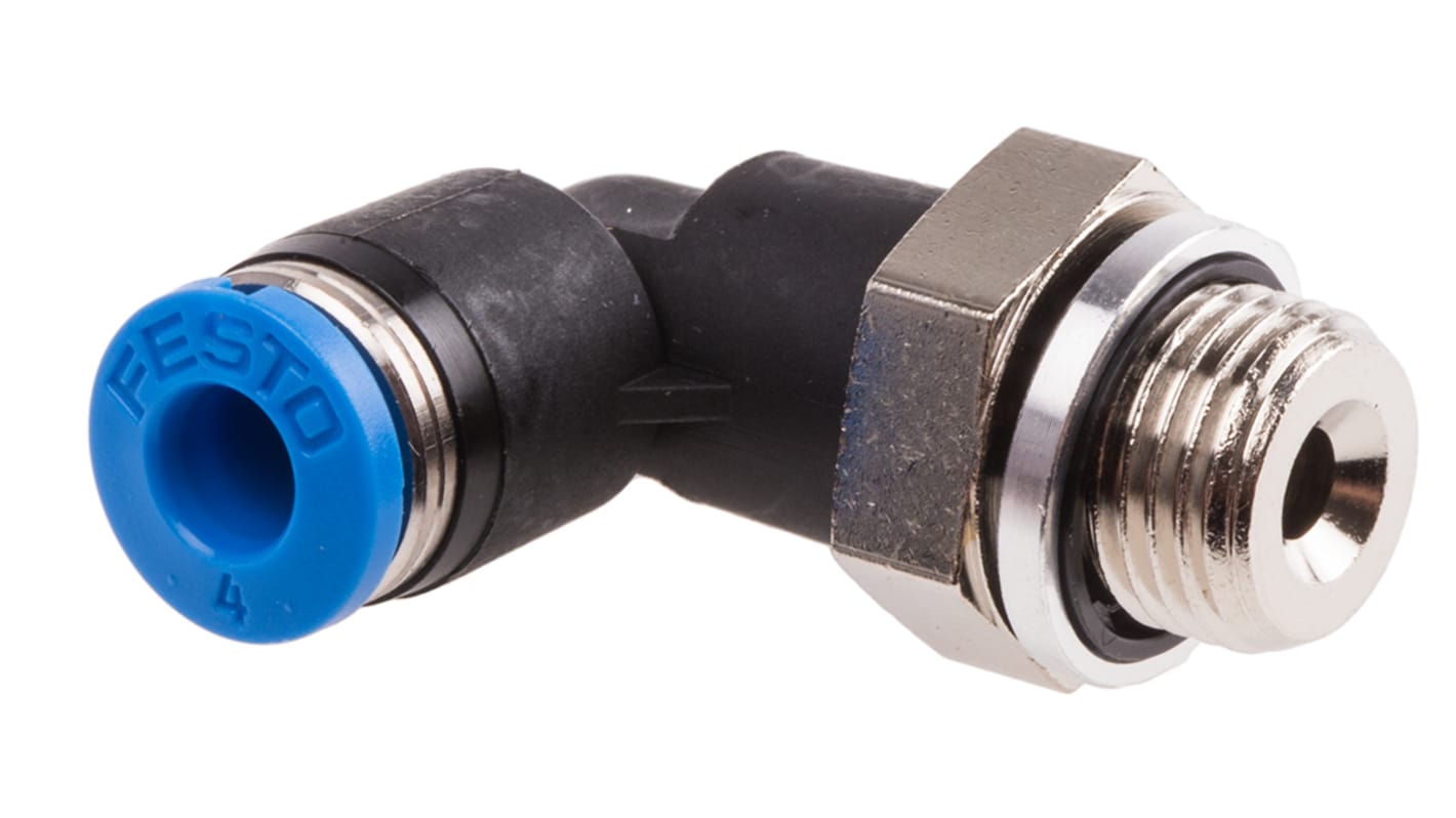 Festo QS Series Elbow Threaded Adaptor, G 1/8 Male to Push In 4 mm, Threaded-to-Tube Connection Style, 186116