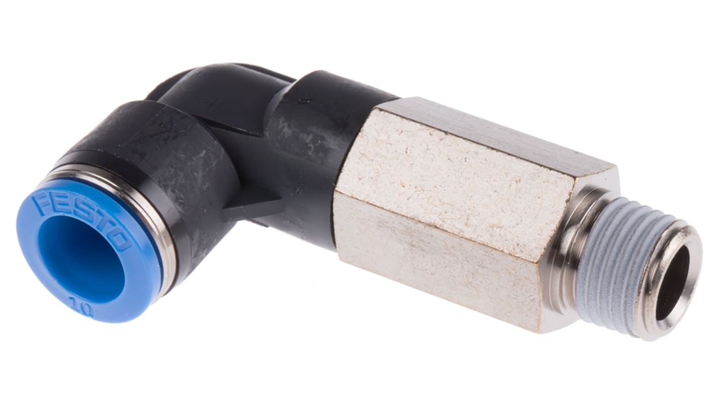 Festo QS Series Elbow Threaded Adaptor, R 1/4 Male to Push In 10 mm, Threaded-to-Tube Connection Style, 153082