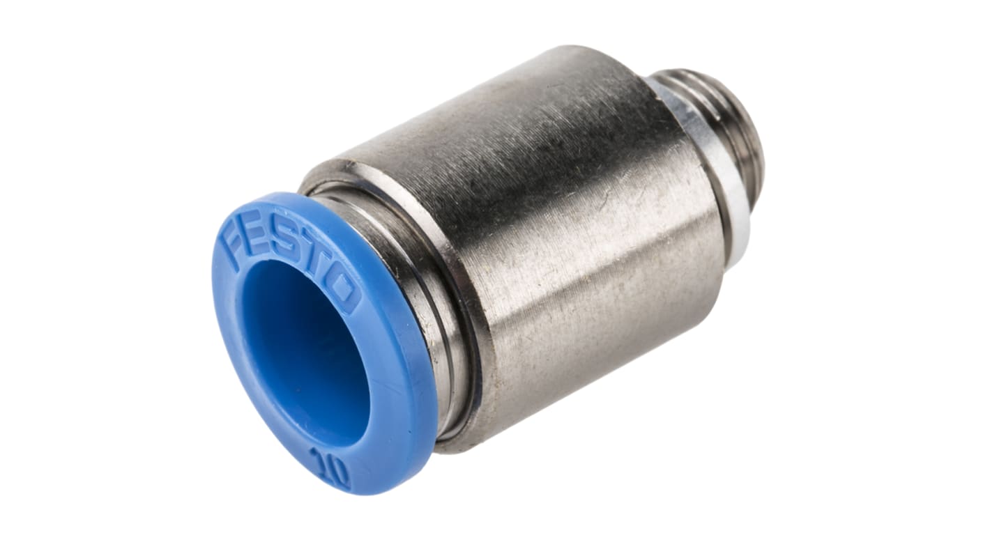 Festo QS 132999 G1/8 Stecker x 10-mm-Steckanschluss Gerader Gewindeadapter, Gewinde-zu-Rohr, Messing, G1/8 Stecker,