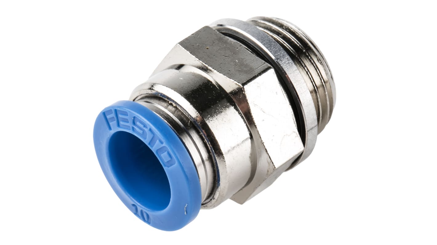 Festo QS Series Straight Threaded Adaptor, G 3/8 Male to Push In 10 mm, Threaded-to-Tube Connection Style, 186102