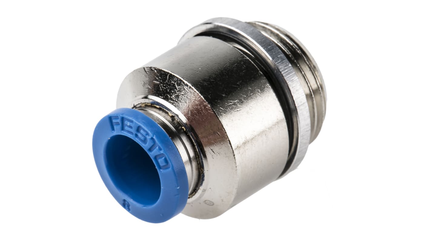 Festo QS Series Straight Threaded Adaptor, G 3/8 Male to Push In 8 mm, Threaded-to-Tube Connection Style, 186111