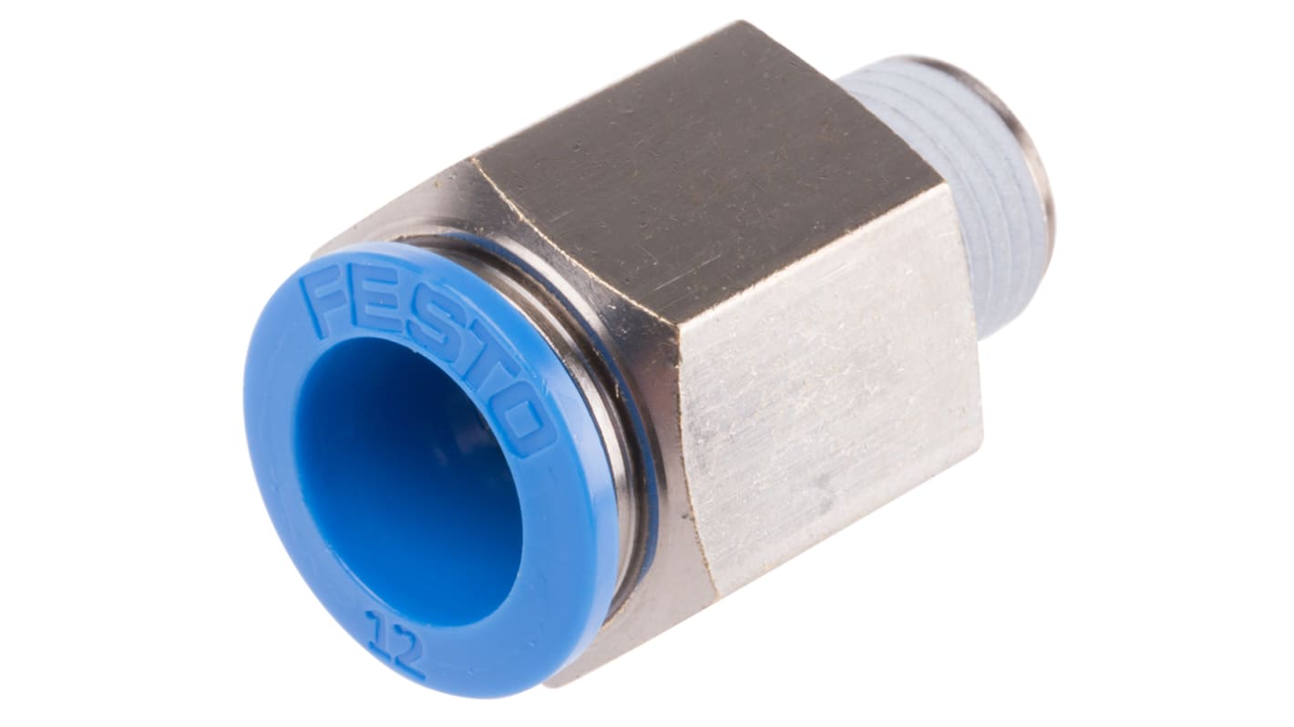 Festo QS Series Straight Threaded Adaptor, R 1/4 Male to Push In 12 mm, Threaded-to-Tube Connection Style, 164980