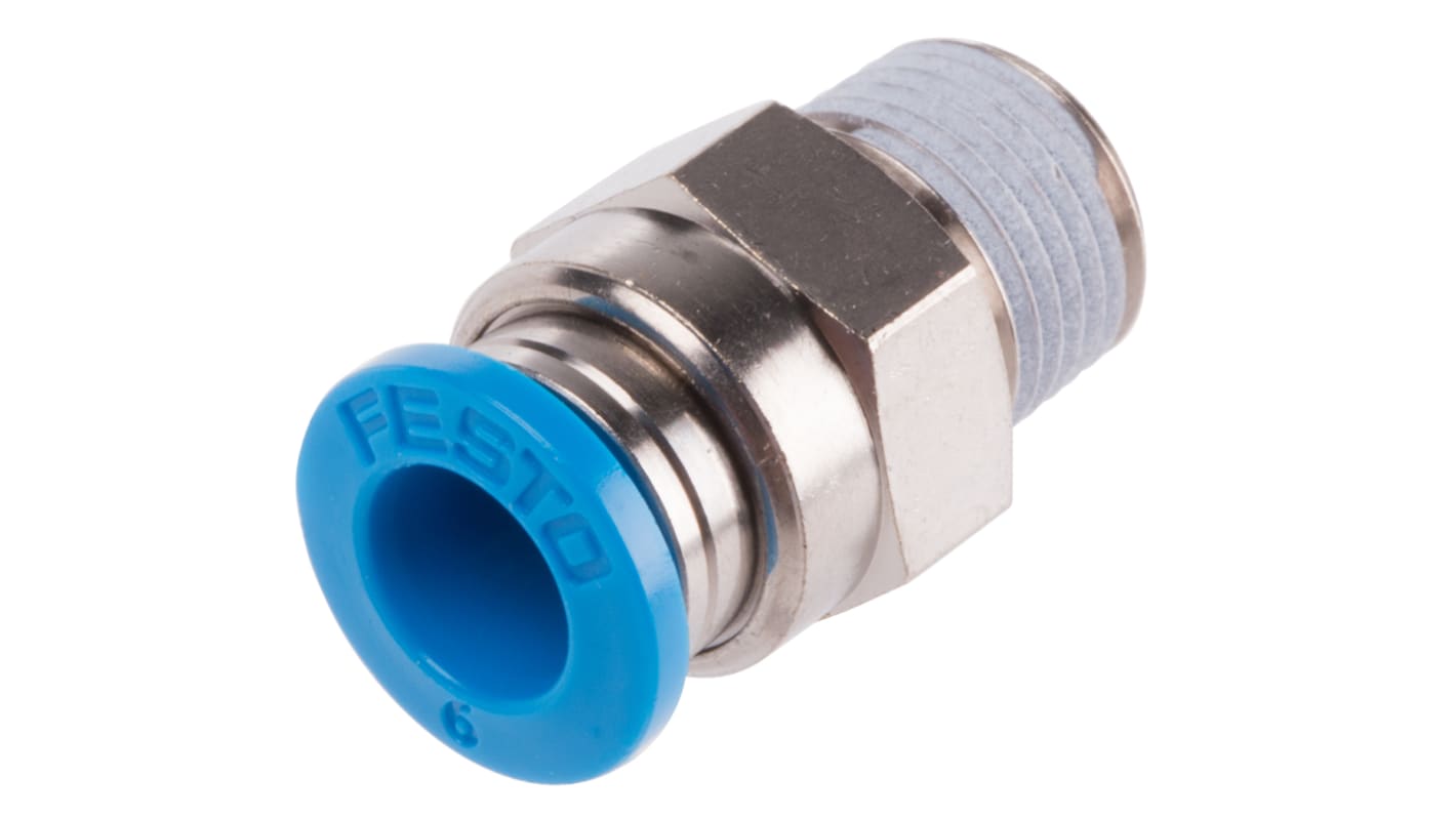 Festo QS Series Straight Threaded Adaptor, R 1/8 Male to Push In 6 mm, Threaded-to-Tube Connection Style, 153002