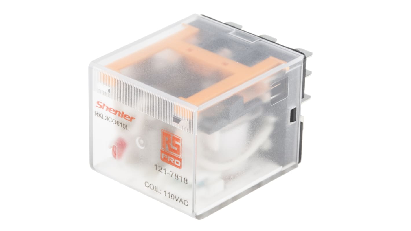 RS PRO 功率继电器, 110V 交流线圈, 10A切换, 3PDT, 3极, 插入式安装, 银合金触点