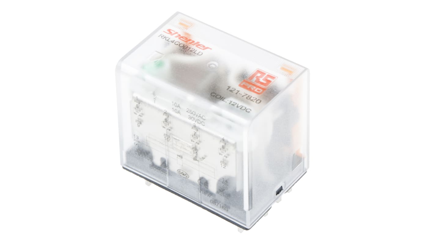 RS PRO Plug In Power Relay, 12V dc Coil, 10A Switching Current, 4PDT