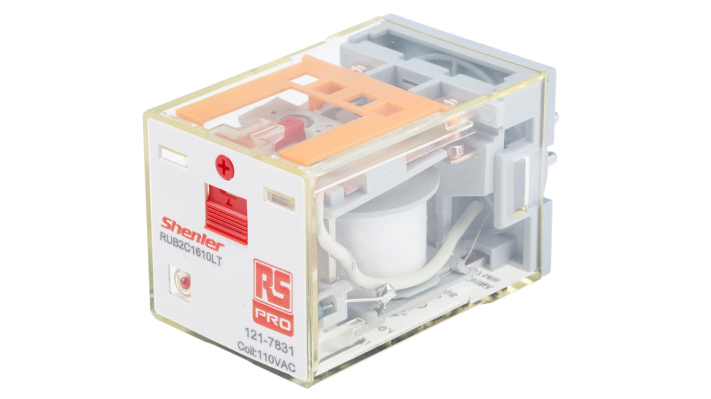 RS PRO Plug In Power Relay, 110V ac Coil, 10A Switching Current, DPDT