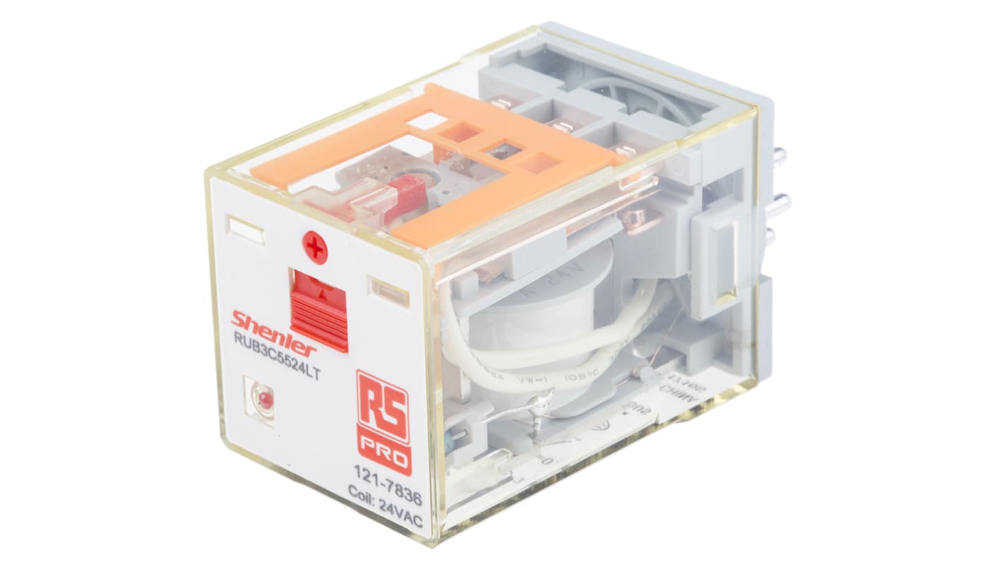 RS PRO Plug In Power Relay, 24V ac Coil, 10A Switching Current, 3PDT