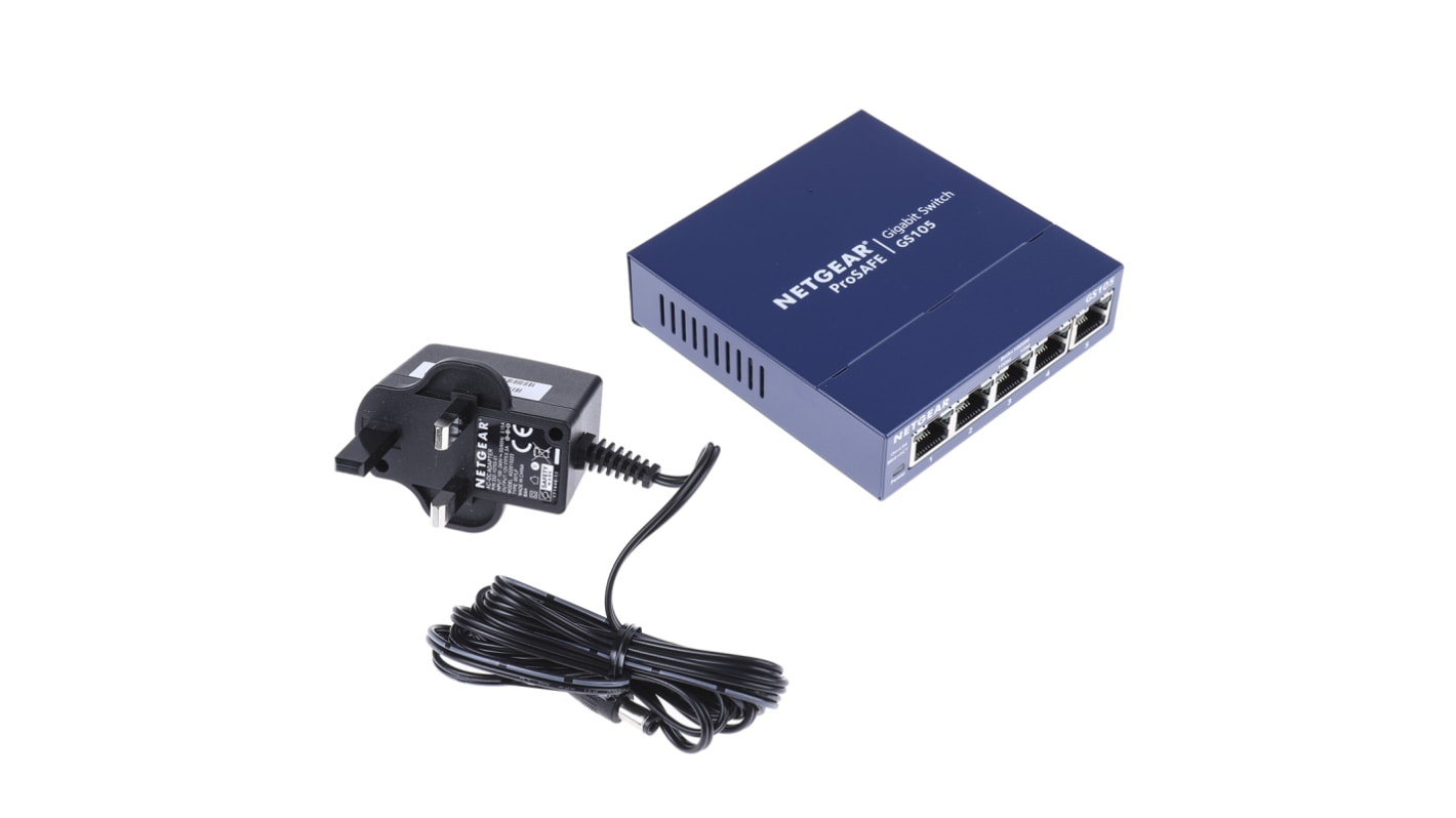 Netgear ProSAFE GS105, Unmanaged 5 Port Ethernet Switch, Type G - British 3-Pin