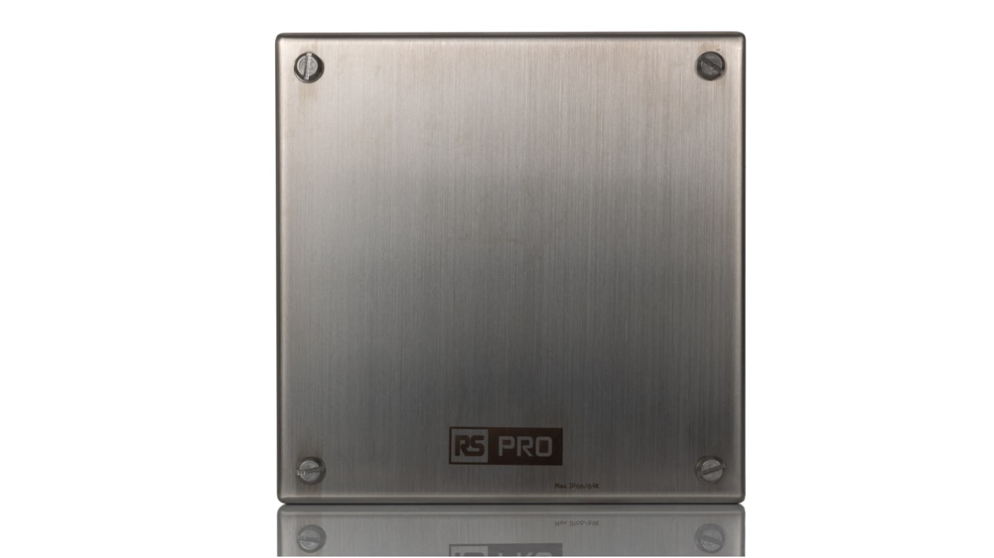 RS PRO 304 Stainless Steel Satin Square Adaptable Enclosure Box, 160mm x 160mm x 85mm