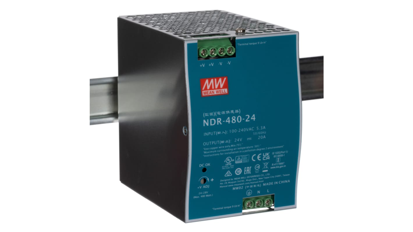 NDR-480-24 | MEAN WELL NDR Switched Mode DIN Rail Power NDR-480-24 | MEAN WELL NDR Switched Mode DIN Rail Power