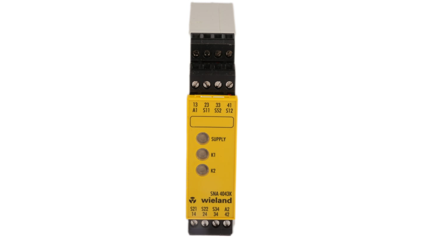 Wieland Dual-Channel Emergency Stop, Light Beam/Curtain, Safety Switch/Interlock Safety Relay, 24V ac/dc, 3 Safety