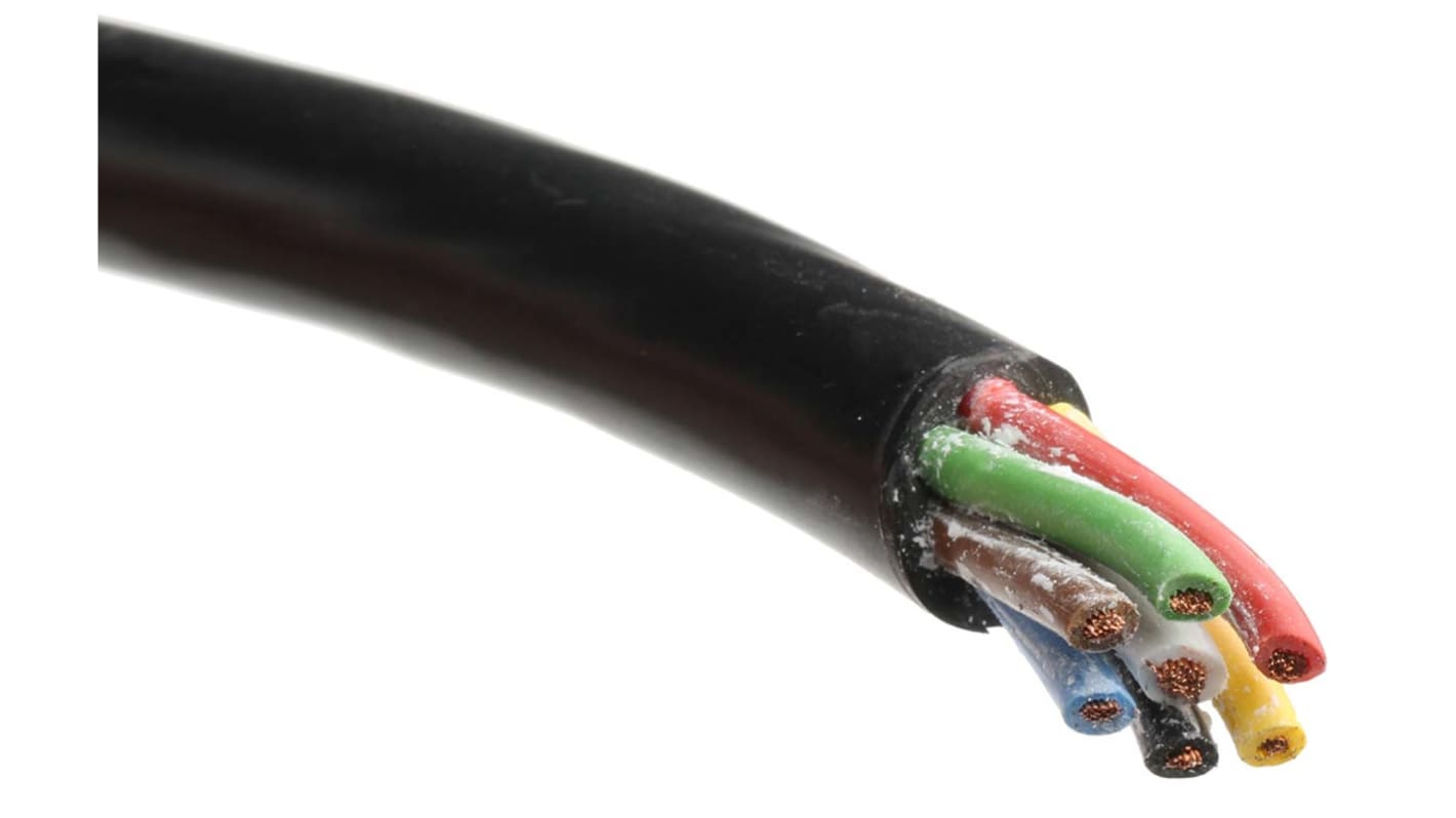 RS PRO Trailer Cable 1 (6 Core) mm², 2 (1 Core) mm² 7 Core Power Cable, Black PVC, 25m