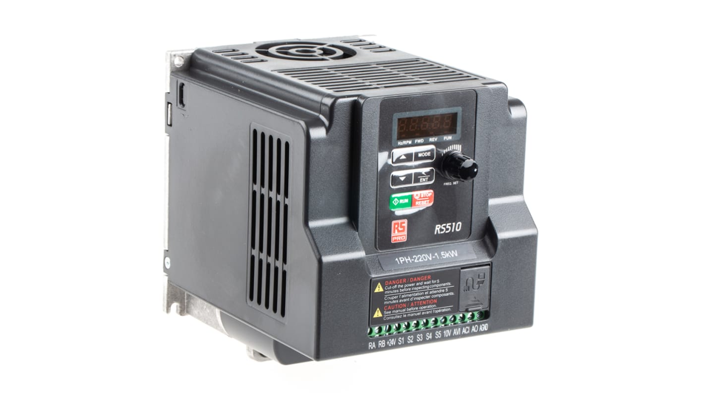 RS PRO 1-Phasen Frequenzumrichter 1,5 kW 230 V ac / 15,5 A 0.01 → 599Hz für Wechselstrommotoren