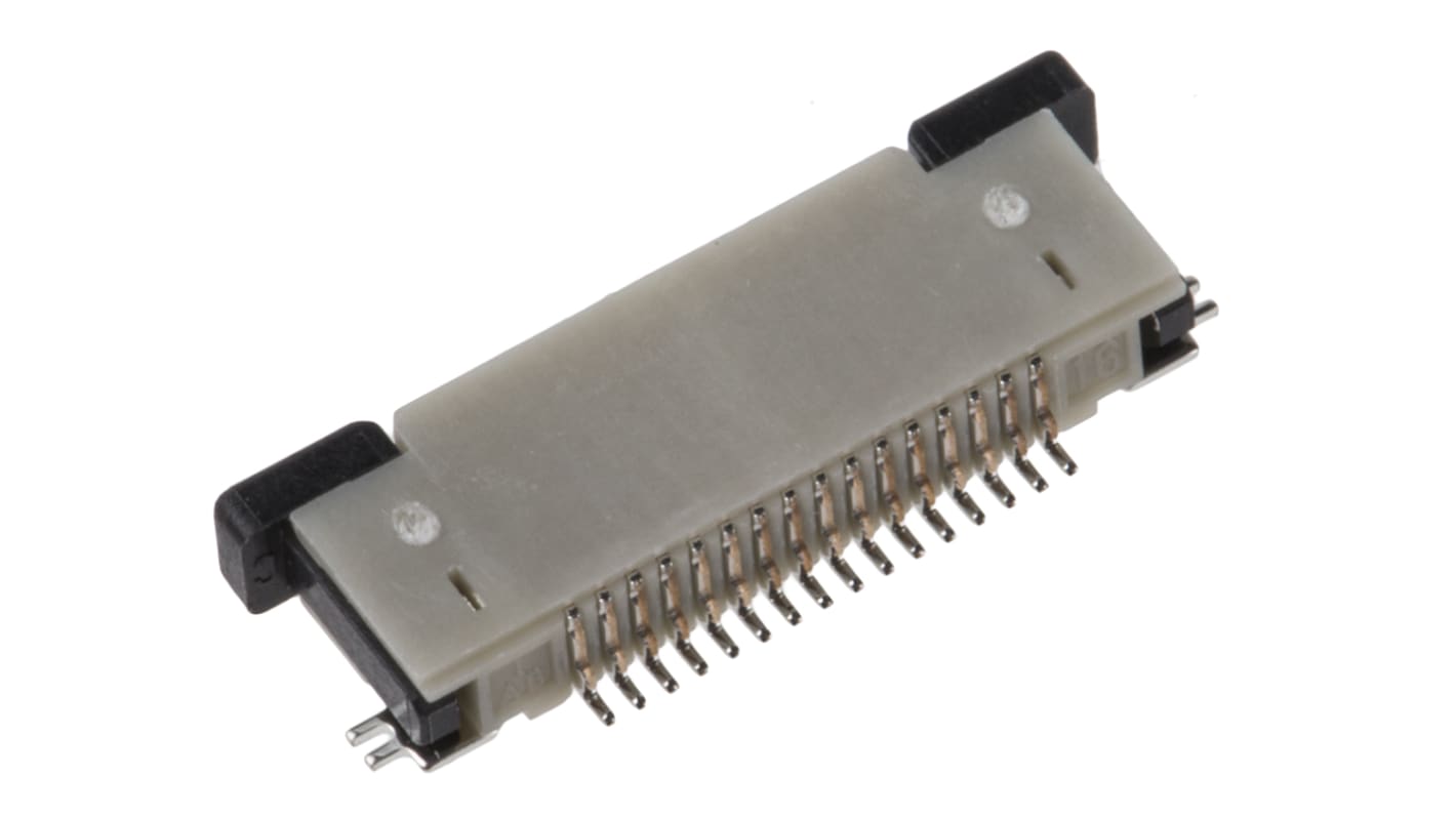 JST FPC连接器, 母座, 14p, 0.5mm间距, 单排, SMT安装, 直角, 500mA, 50 V 交流/直流, FLZ系列