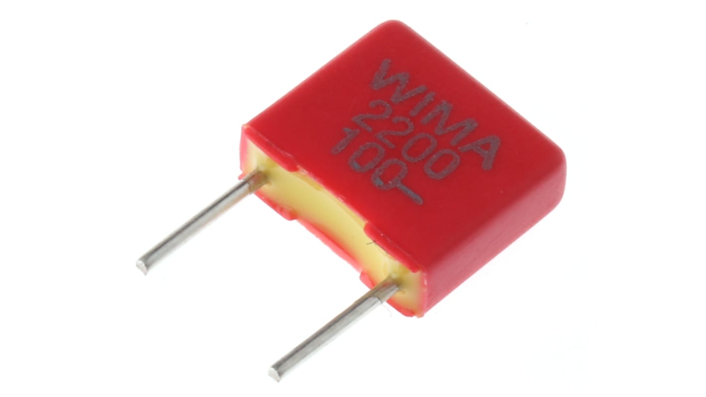 WIMA FKS2 Polyester Film Capacitor, 63 V ac, 100 V dc, ±20%, 2.2nF, Through Hole