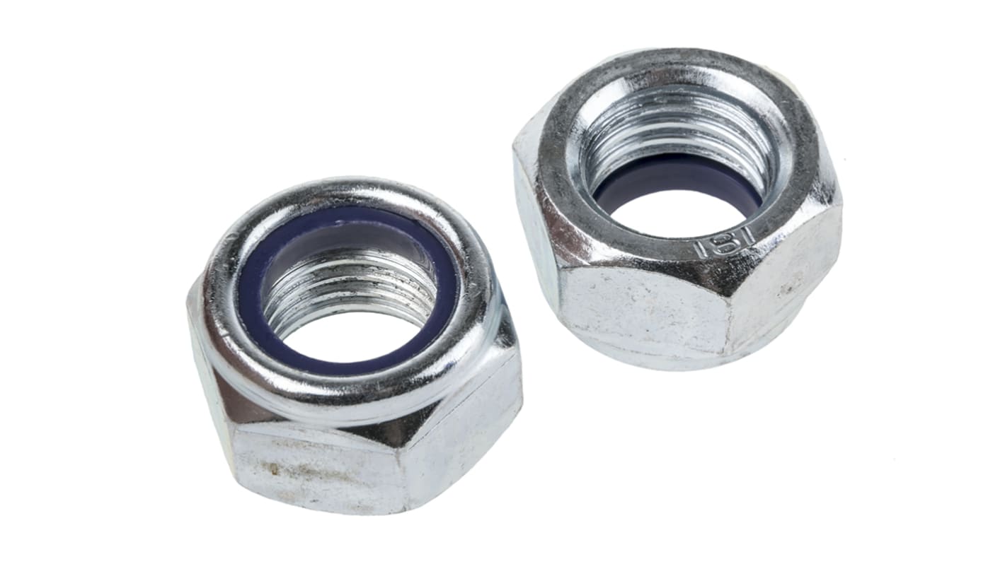 RS PRO, Bright Zinc Plated Steel Lock Nut, DIN 985, M10