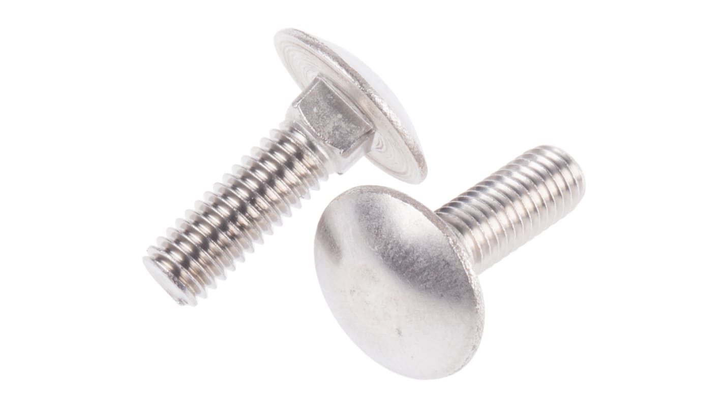 Plain Stainless Steel Coach Bolt, M6 x 20mm