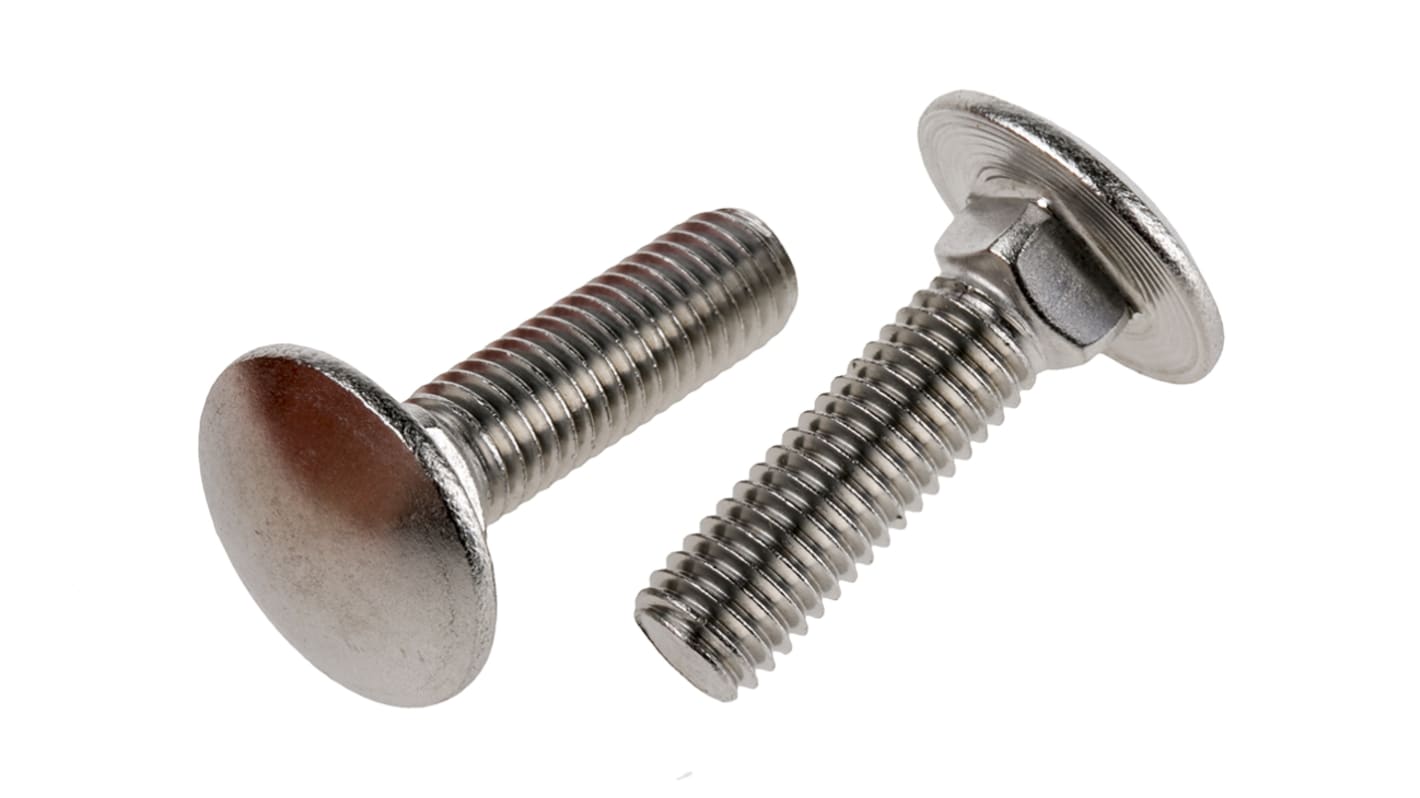 Plain Stainless Steel Coach Bolt, M6 x 25mm