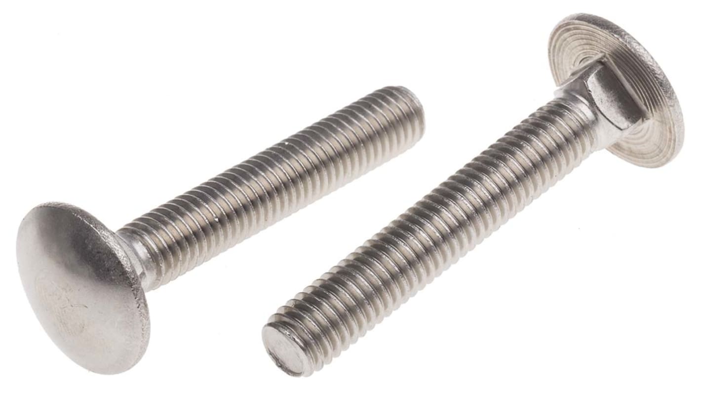 Plain Stainless Steel Coach Bolt, M8 x 50mm