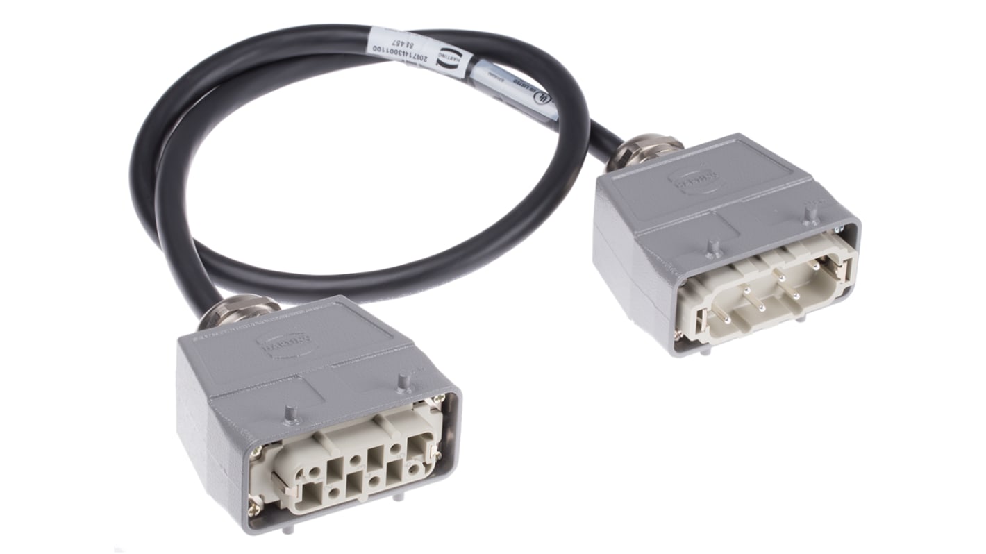 HARTING Cable Assembly, 6 Way, 22A, Male to Female, Han HSB, 300 V dc, 600 V ac