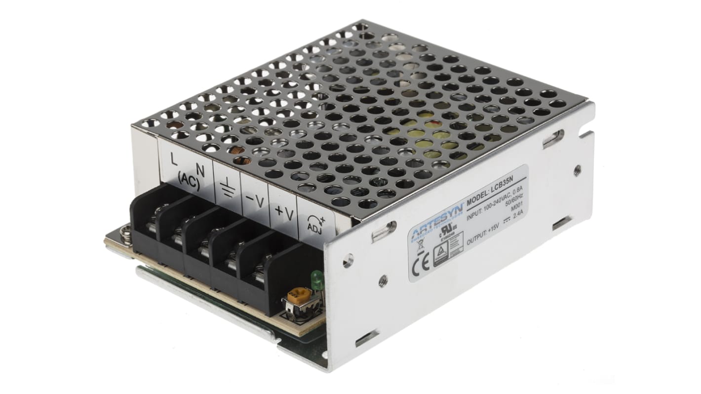 Artesyn Embedded Technologies Switching Power Supply, LCB35N, 15V dc, 2.4A, 36W, 1 Output, 125 → 373 V dc, 88