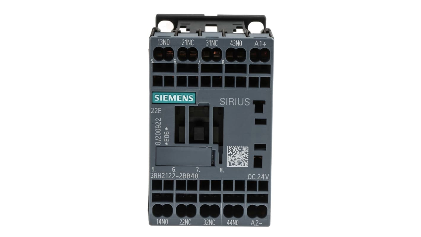Przekaźnik pomocniczy 0,8 → 1.1 W dc Siemens 10 A 2NO + 2NC Montaż na szynie DIN Śruba 3RH2122-2BB40