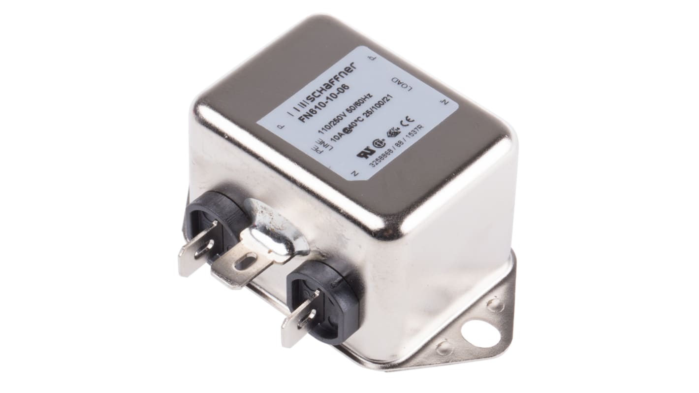 Schaffner, FN610 10A 250 V ac/dc DC to 400Hz, Chassis Mount RFI Filter, Quick Connect, Single Phase