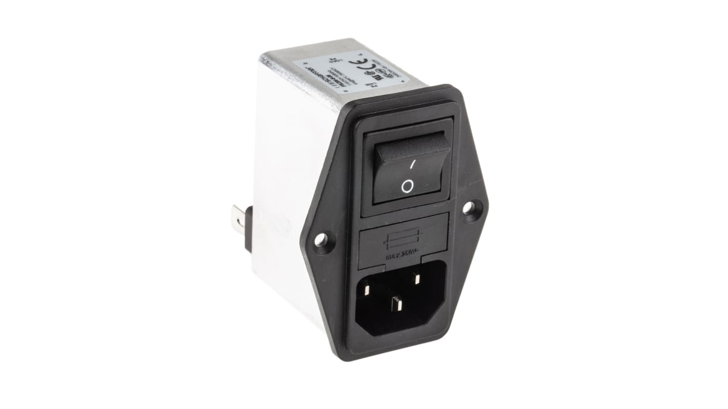 Schaffner IEC規格 C14 IECフィルタ, 6A 250 V ac, 2ヒューズ 2極 パネルマウント