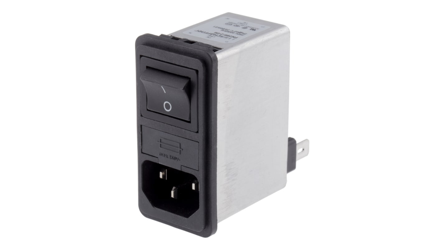 Male C14 IEC Filter Snap-In 5 x 20mm,faston,Rated At 2A,250 V ac Operating Frequency 50 → 400Hz