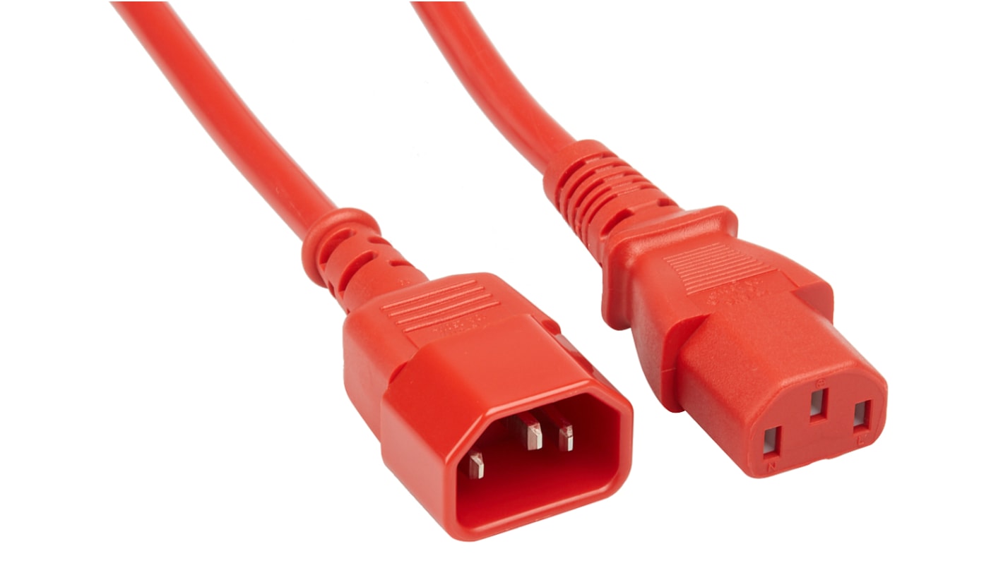 RS PRO Konfektioniertes Stromkabel, A IEC C13 / Buchse gerade, B IEC C14 / Stecker gerade, 10 A, 3m Rot,  250 V