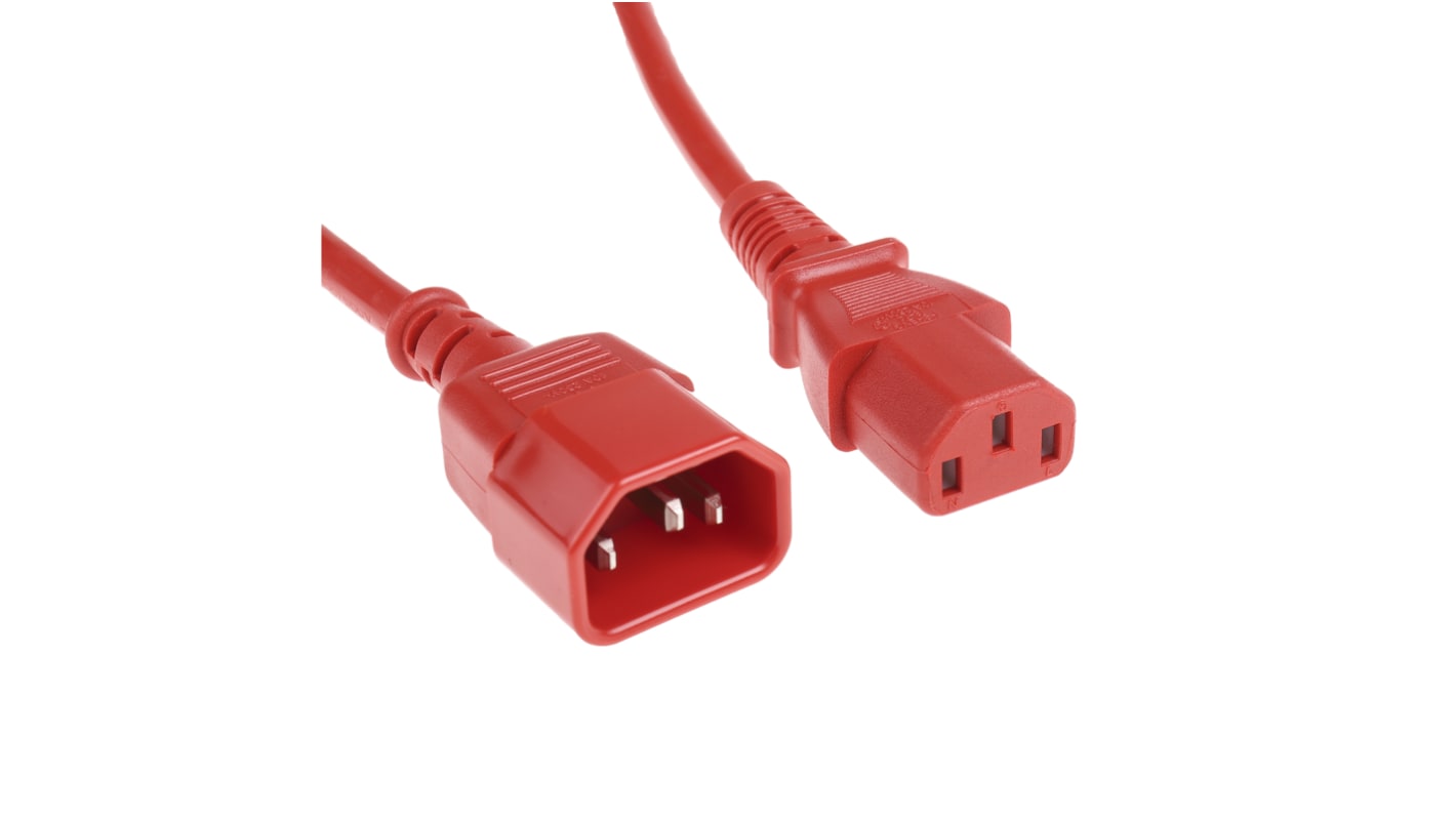 RS PRO Konfektioniertes Stromkabel, A IEC C13 / Buchse gerade, B IEC C14 / Stecker gerade, 10 A, 5m Rot,  250 V