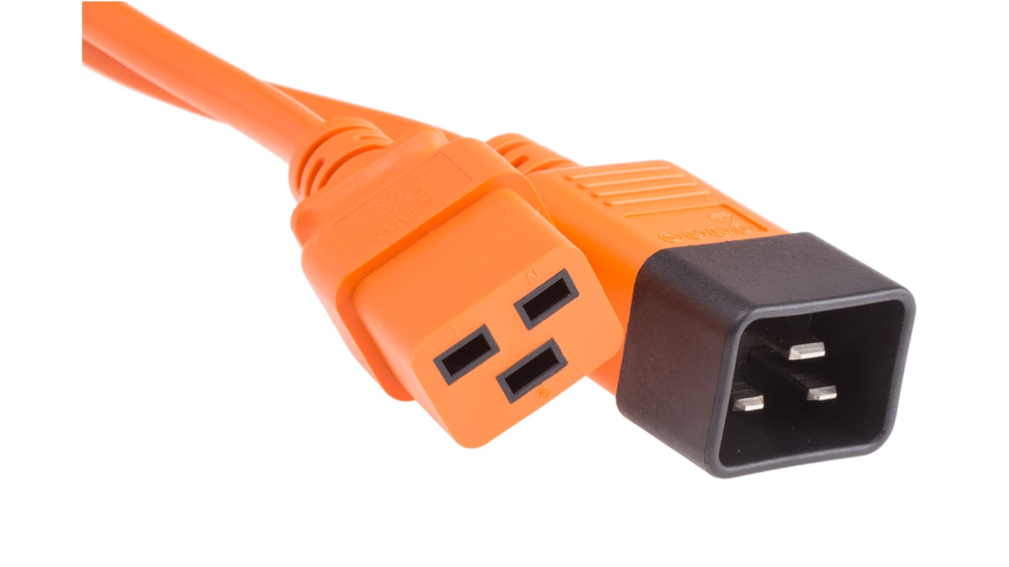 Cable de alimentación RS PRO Naranja de 3m, con. A IEC C19, hembra, con. B IEC C20, macho