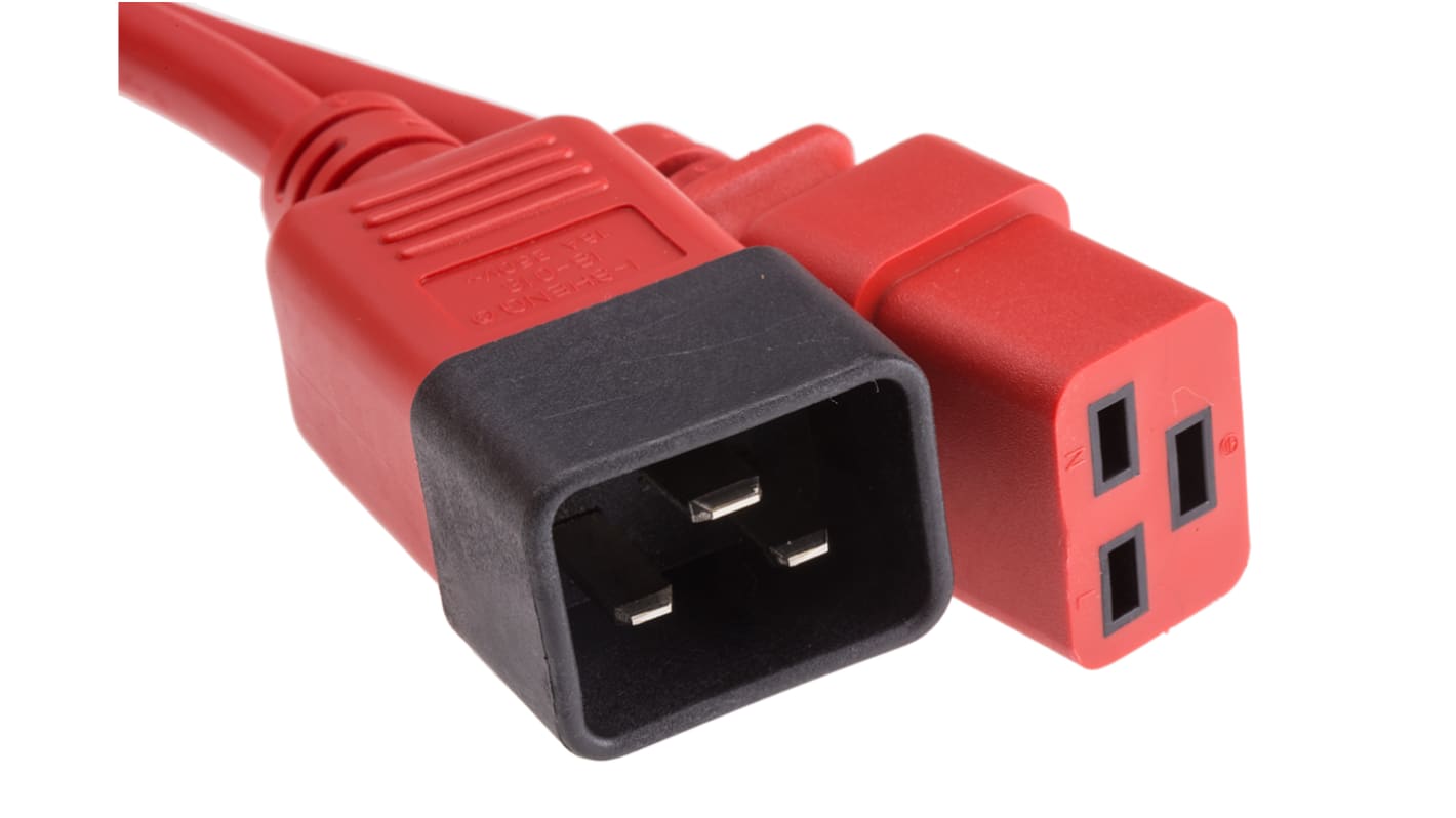 Cable de alimentación RS PRO Rojo de 2m, con. A IEC C19, hembra, con. B IEC C20, macho