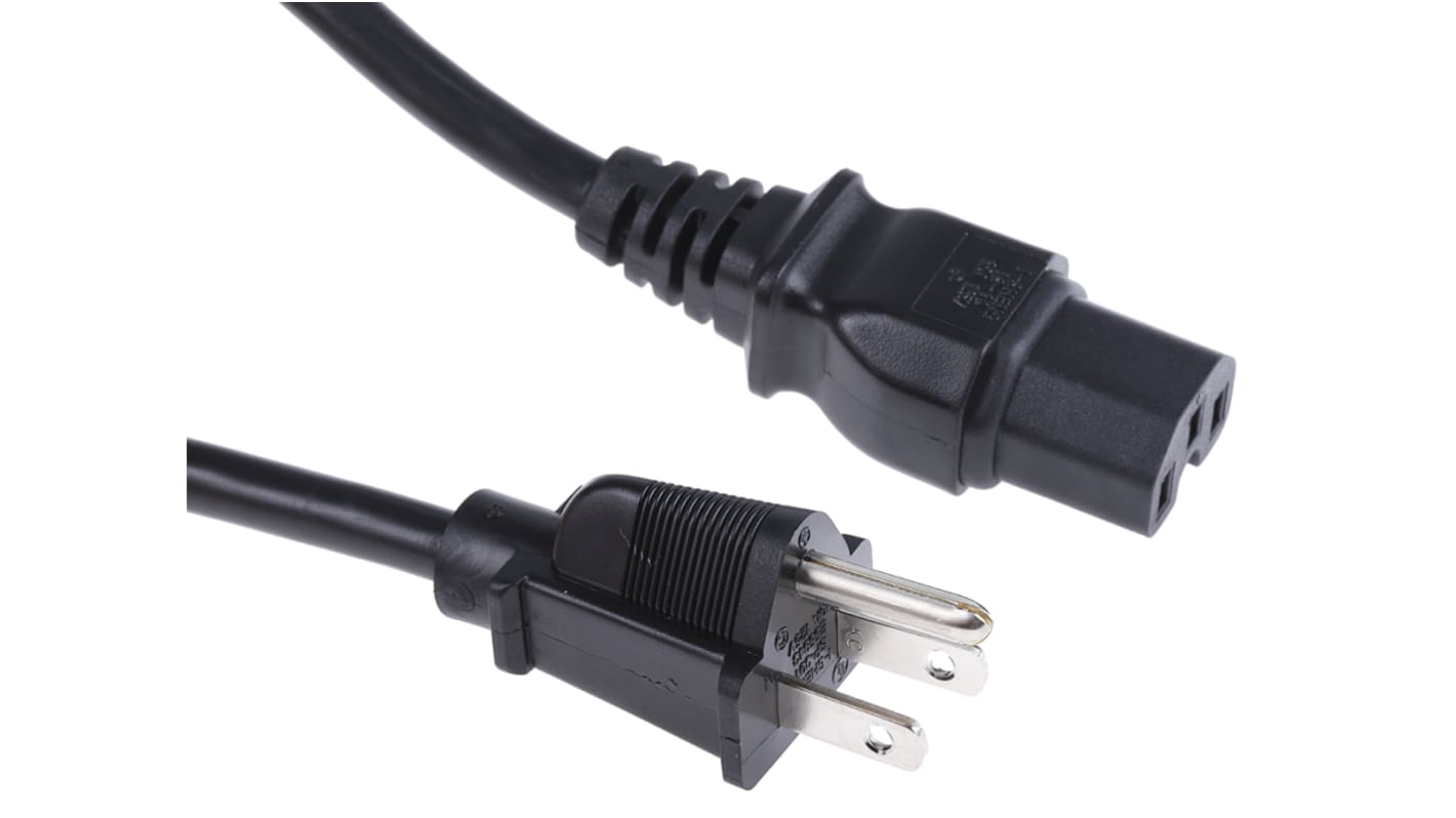 RS PRO Konfektioniertes Stromkabel, A IEC C15 / Buchse gerade, B US-Stecker Typ B / Stecker gerade, 10 A, 2m Schwarz,