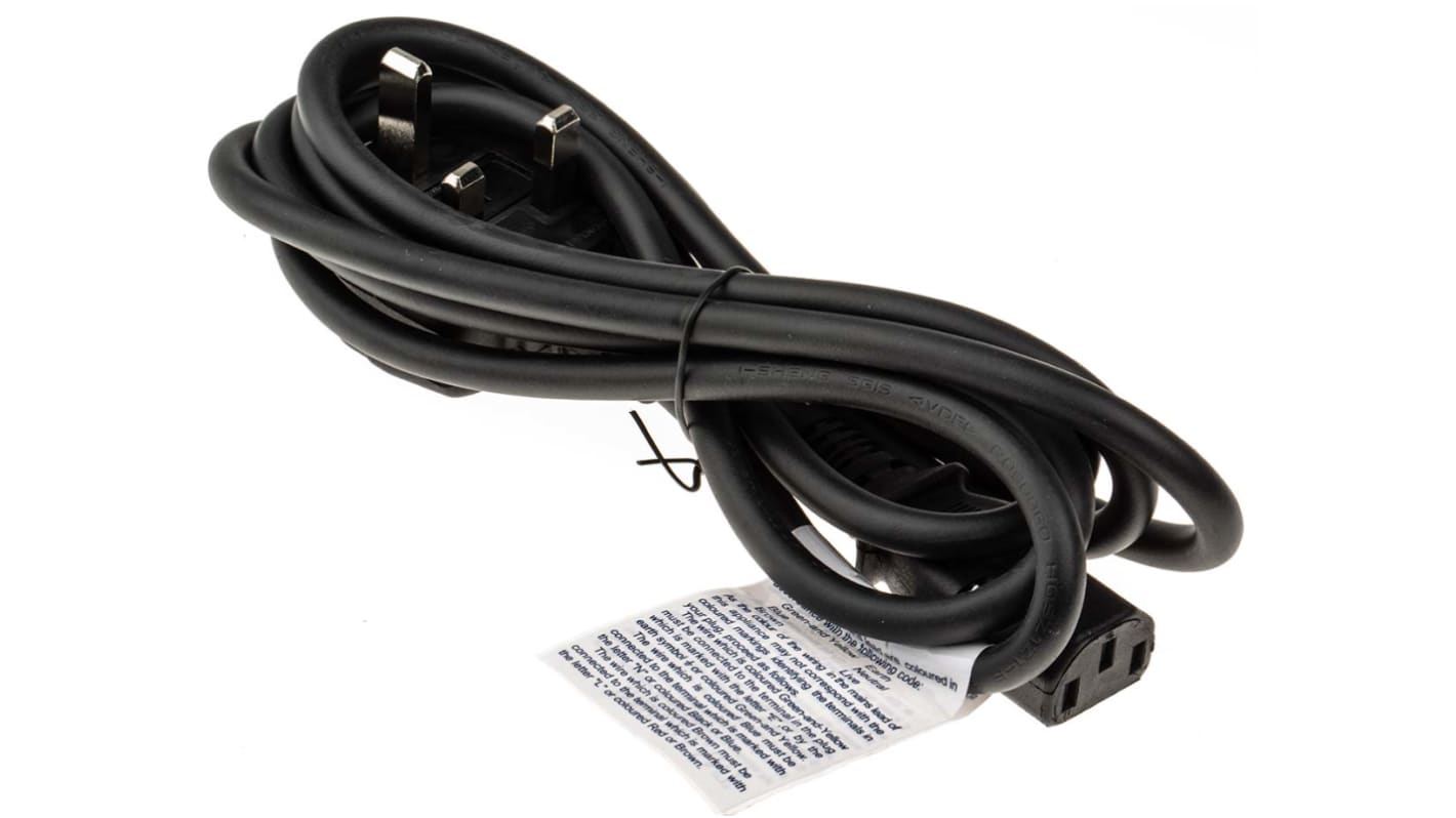 RS PRO Straight IEC C13 Socket to Right Angle Type G UK Plug Power Cord, 2m