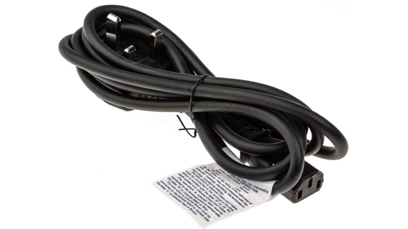 RS PRO IEC C13 Socket to Type G UK Plug Power Cord, 2m