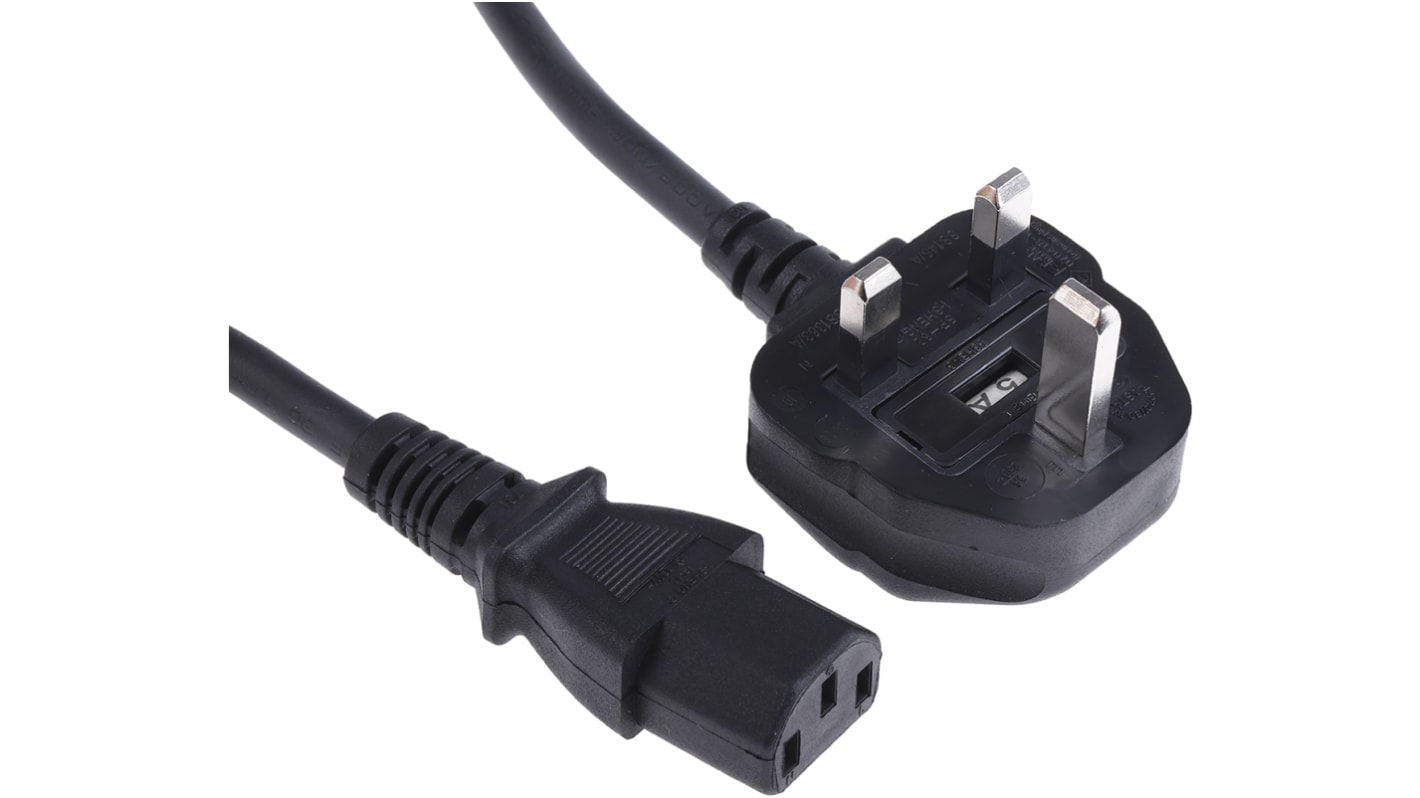 RS PRO Konfektioniertes Stromkabel, A IEC C13 / Buchse gerade, B UK-Stecker Typ G / Stecker abgewinkelt, 5A, 3m