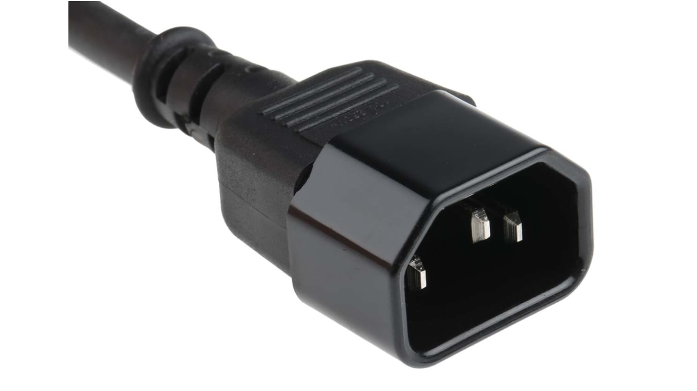 RS PRO 5m电源线, 10A, 250 V, 1mm2, IEC C13直向母座转IEC C14直向公插, 黑色, 符合ENEC标准