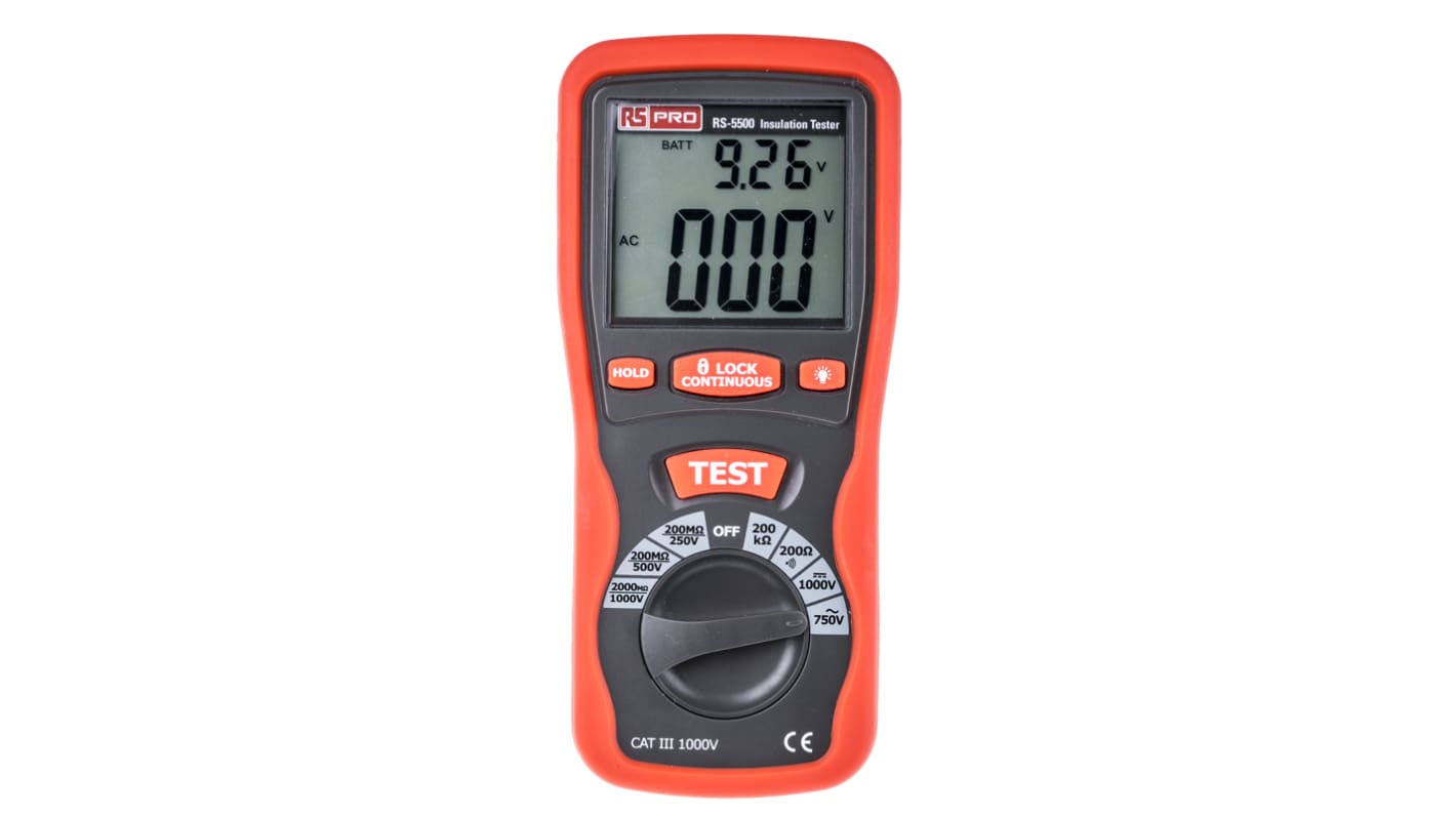 RS PRO RS5500 Insulation Tester, 250V Min, 1000V Max, 2GΩ Max, CAT III 1000V