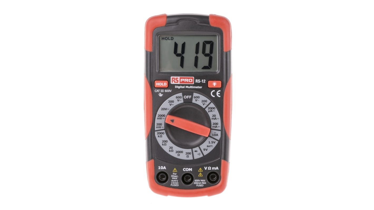 RS PRO RS12 手持式万用表, 最大600V 交流, 最大600V 直流, 最大2MΩ