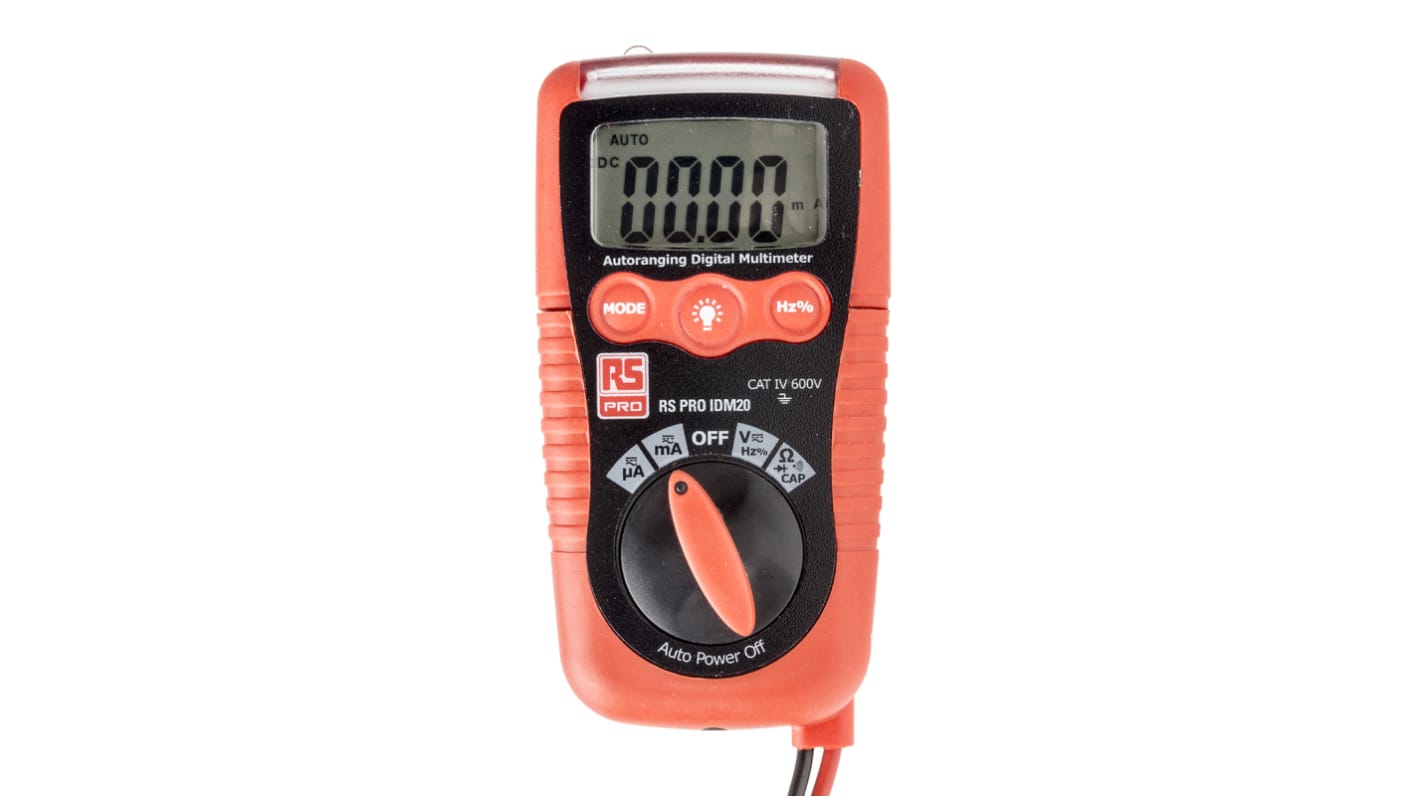 RS PRO IDM20 Handheld Digital Multimeter, 200mA ac Max, 200mA dc Max, 600V ac Max - UKAS Calibrated