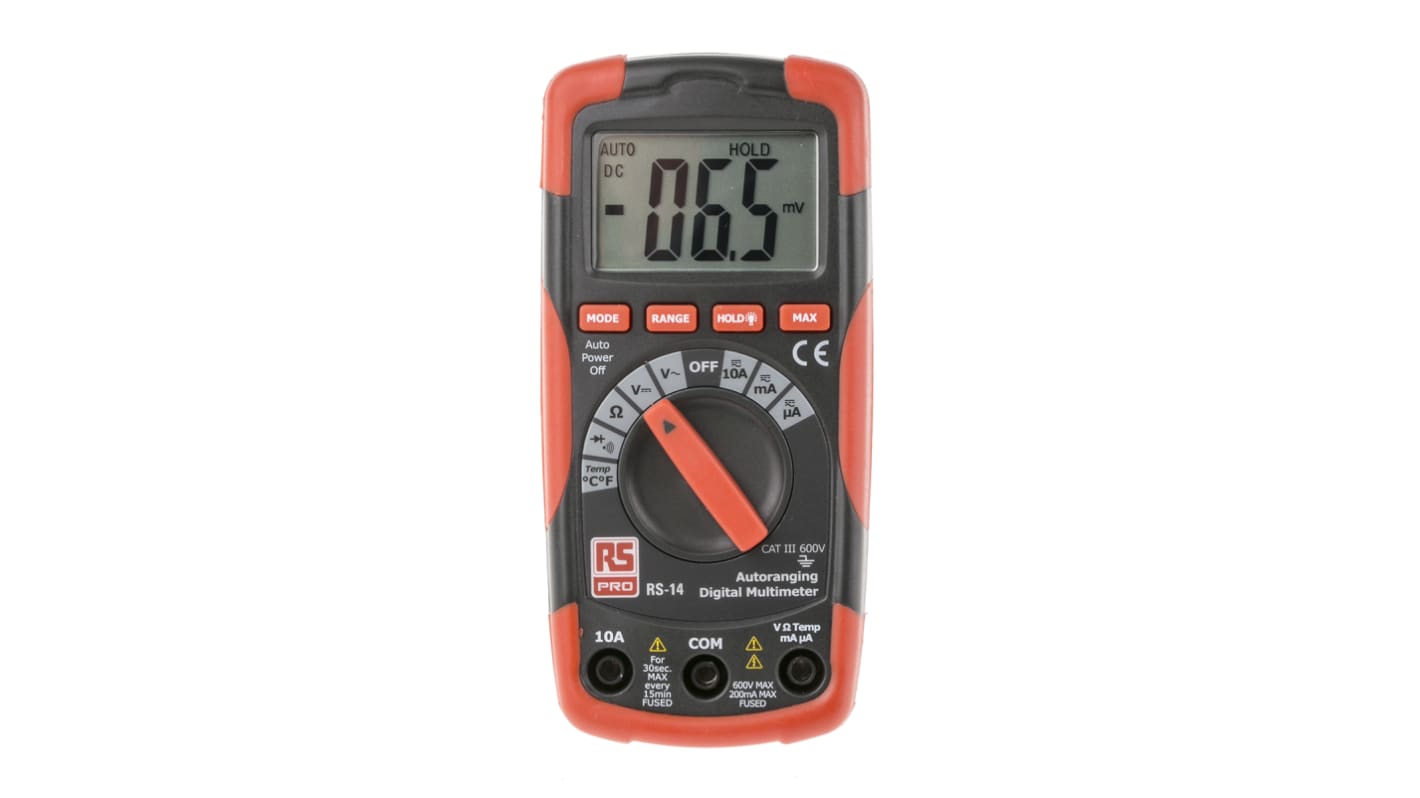 RS PRO RS14 Handheld Digital Multimeter, 10A ac Max, 10A dc Max, 600V ac Max - RS Calibrated