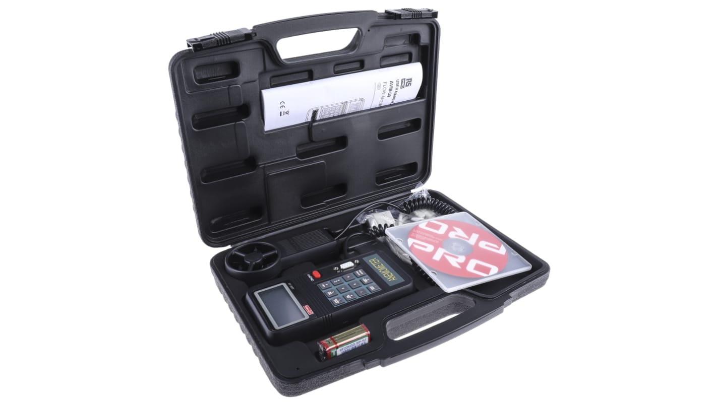 Miernik przepływu powietrza AVM-09 przepływ 45m/s 0.01m/s RS PRO Prędkość powietrza, Temperatura