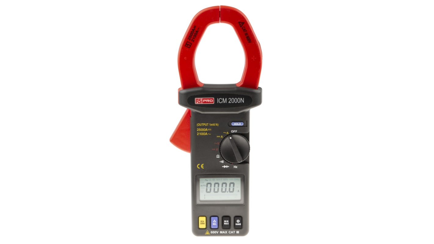 RS PRO ICM2000N 交流/直流钳形表, 真有效值, 2500A 直流, 2100A 交流, 600V 交流, 符合CAT III 600 V