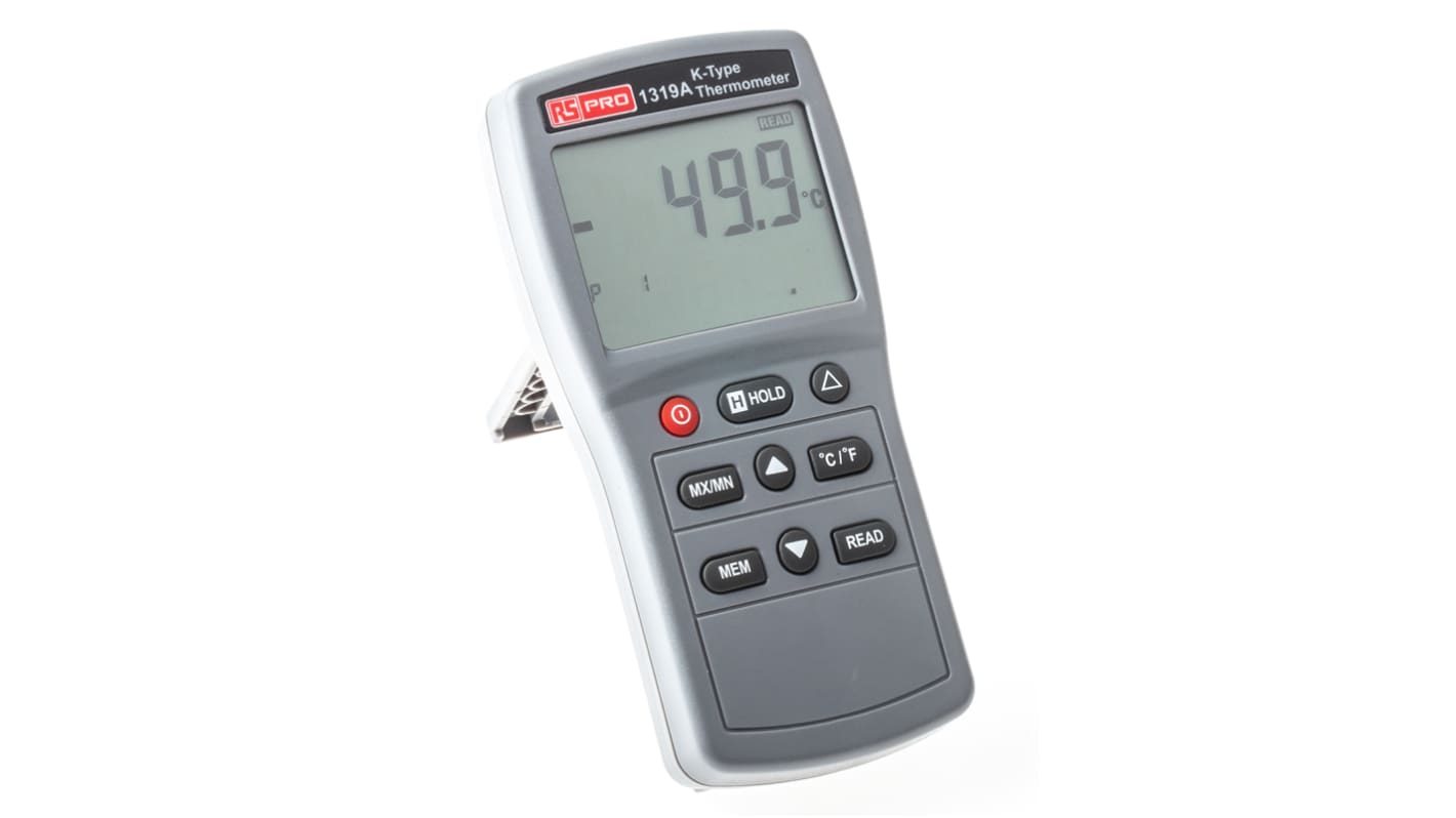 RS PRO Digital Thermometer, 1319A, , bis +1300 °C, +1999°F 0,3 % ± 1 °C, 0,3 % ± 2 °F max, Messelement Typ K